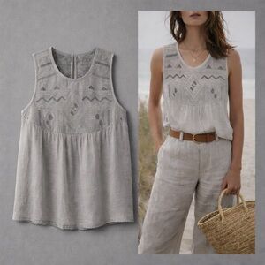 Wilfred Aritzia Embroidered Modal Soft Grey Sleeveless Tank Blouse- Size S